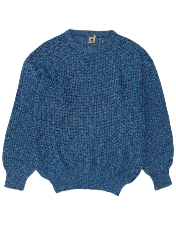 Maglione maglione girocollo da uomo VINTAGE in cotone screziato blu medio