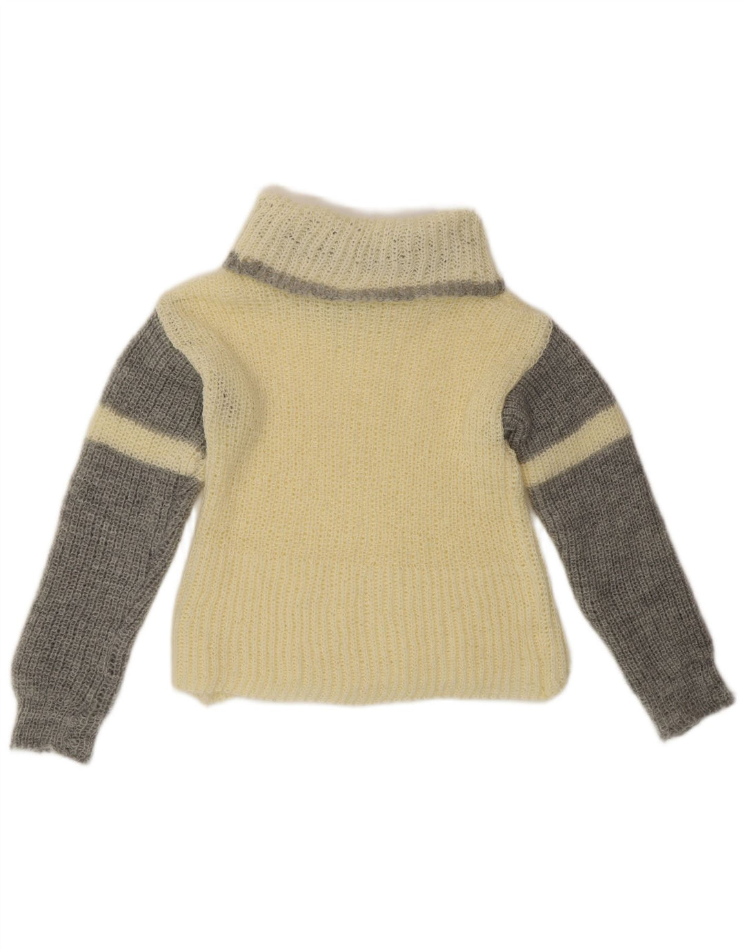 Maglione maglione collo alto da donna VINTAGE UK 10 piccolo blocco colore bianco sporco