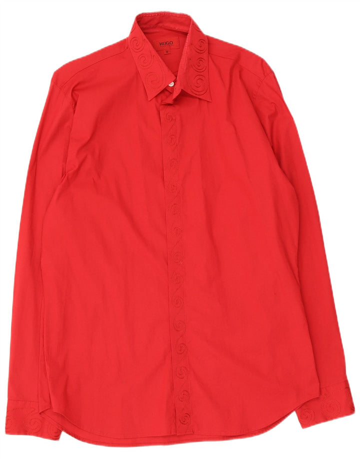 Camicia da uomo Hugo Boss in cotone Paisley rosso medio