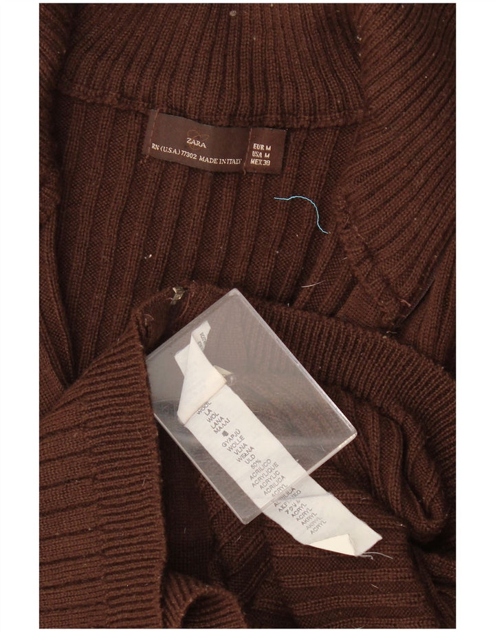 Maglione cardigan da donna Zara UK 14 lana marrone medio