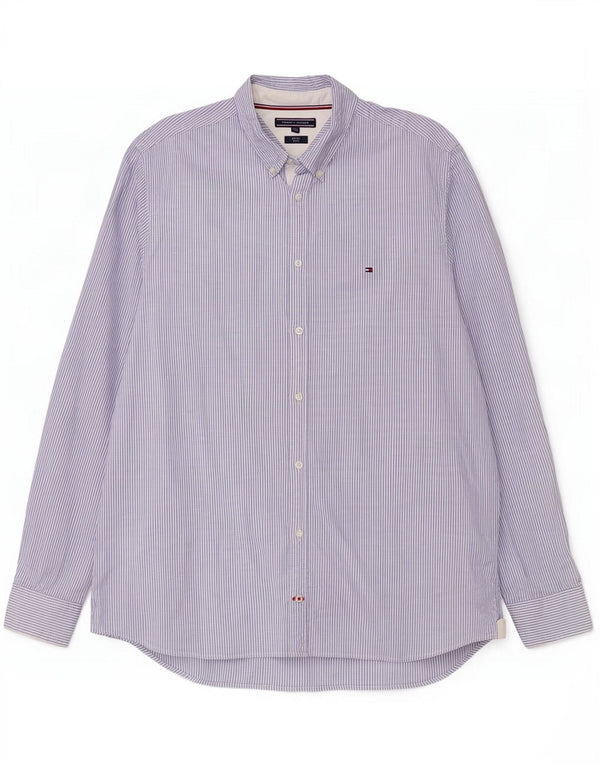 Camicia slim fit da uomo Tommy Hilfiger 3XL cotone gessato blu