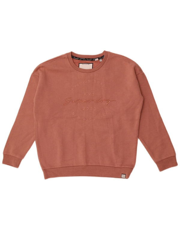 Felpa oversize con grafica da donna Superdry, maglione UK 10 Small, cotone rosa