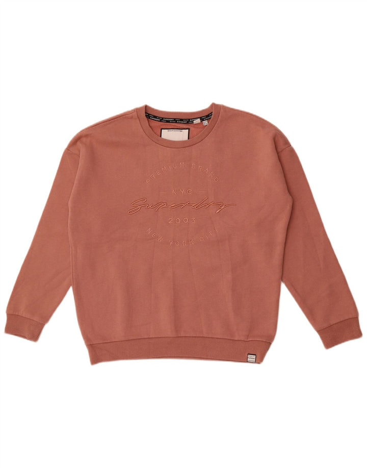 Felpa oversize con grafica da donna Superdry, maglione UK 10 Small, cotone rosa
