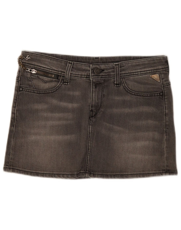 Mini gonna di jeans da donna Replay W28 in cotone grigio medio