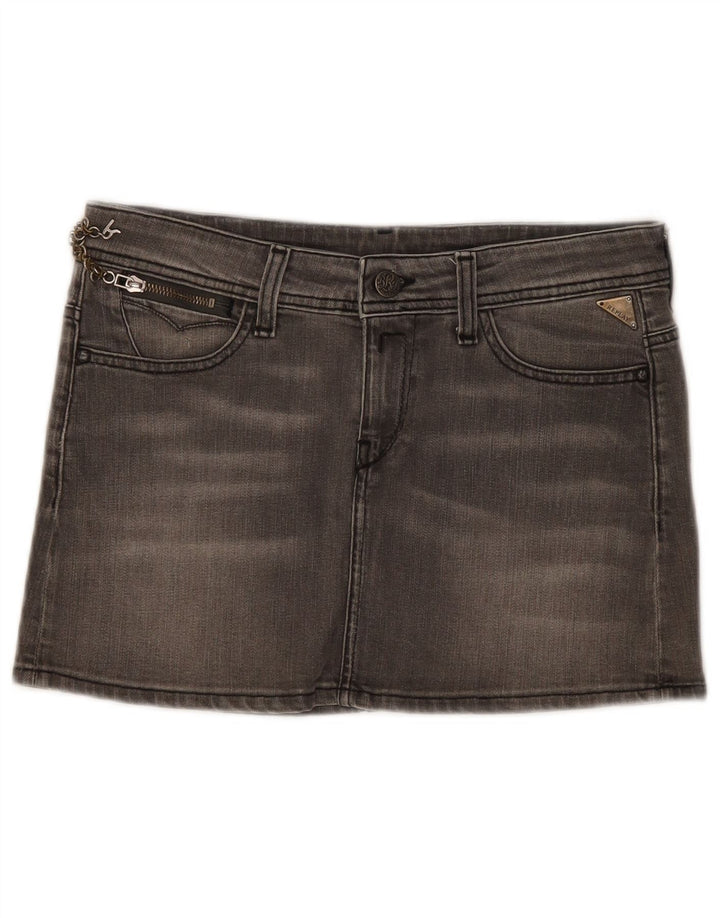 Mini gonna di jeans da donna Replay W28 in cotone grigio medio