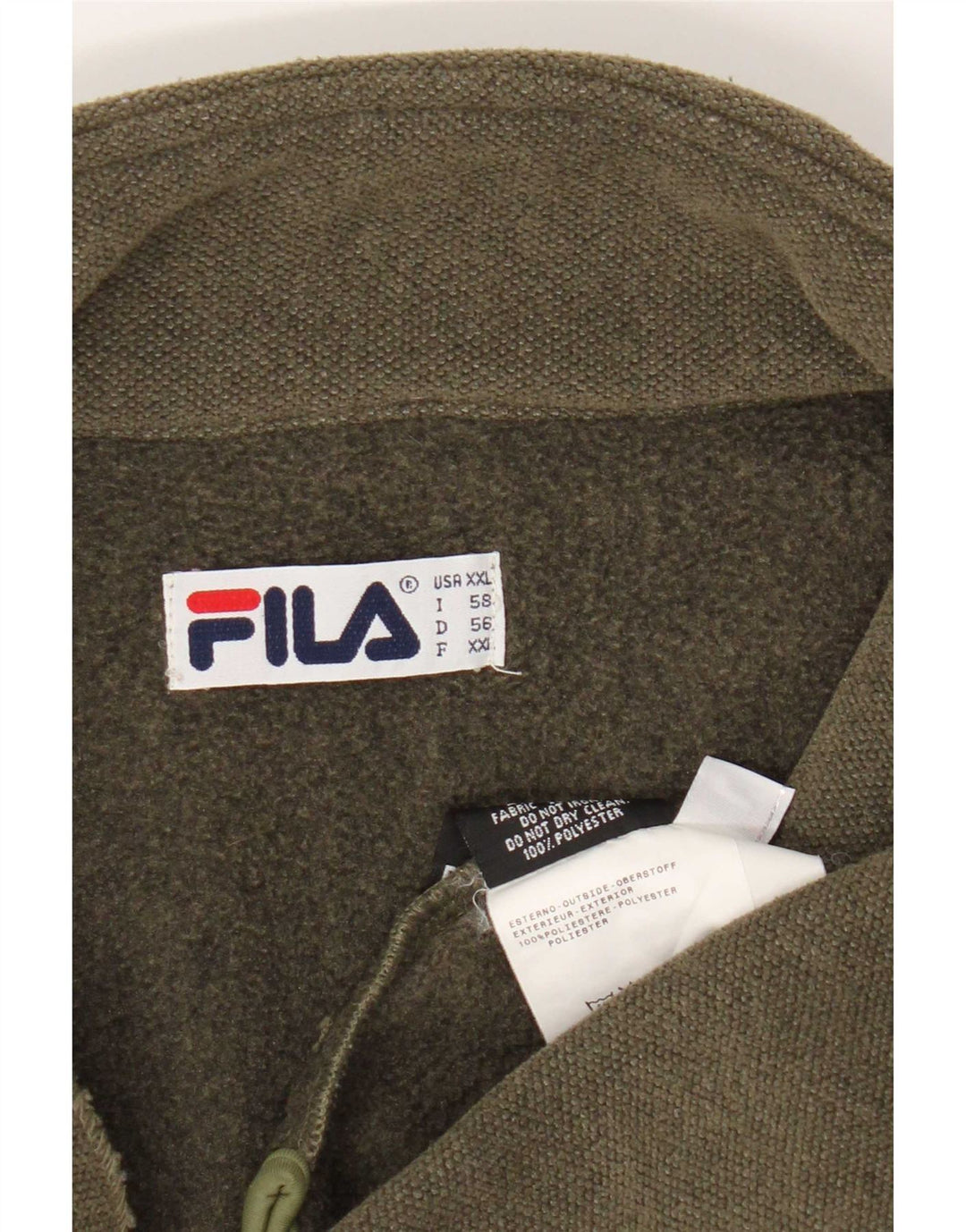 Felpa Fila da uomo con zip e collo, maglione 2XL, poliestere kaki