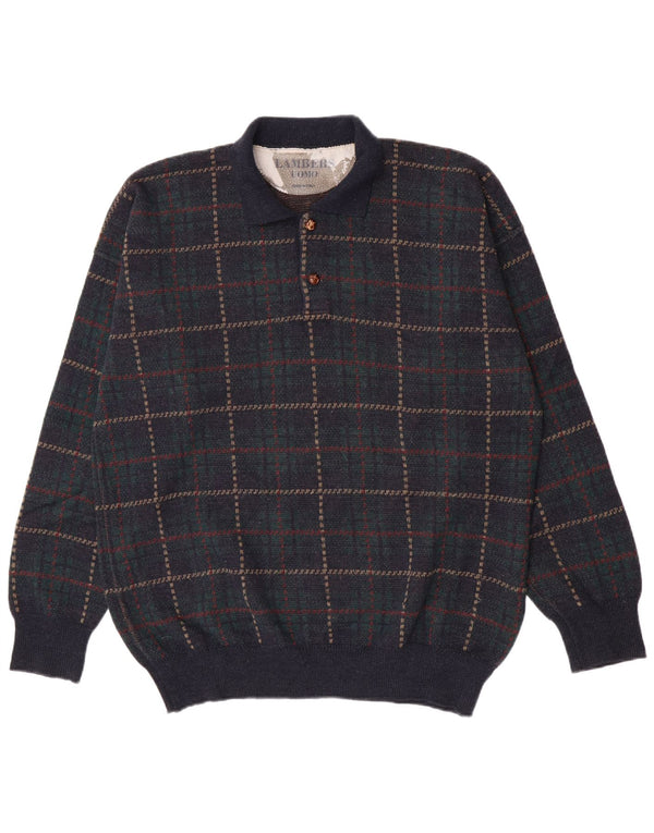 Maglione da uomo con collo alto Lambers IT 56 XL a quadri blu navy