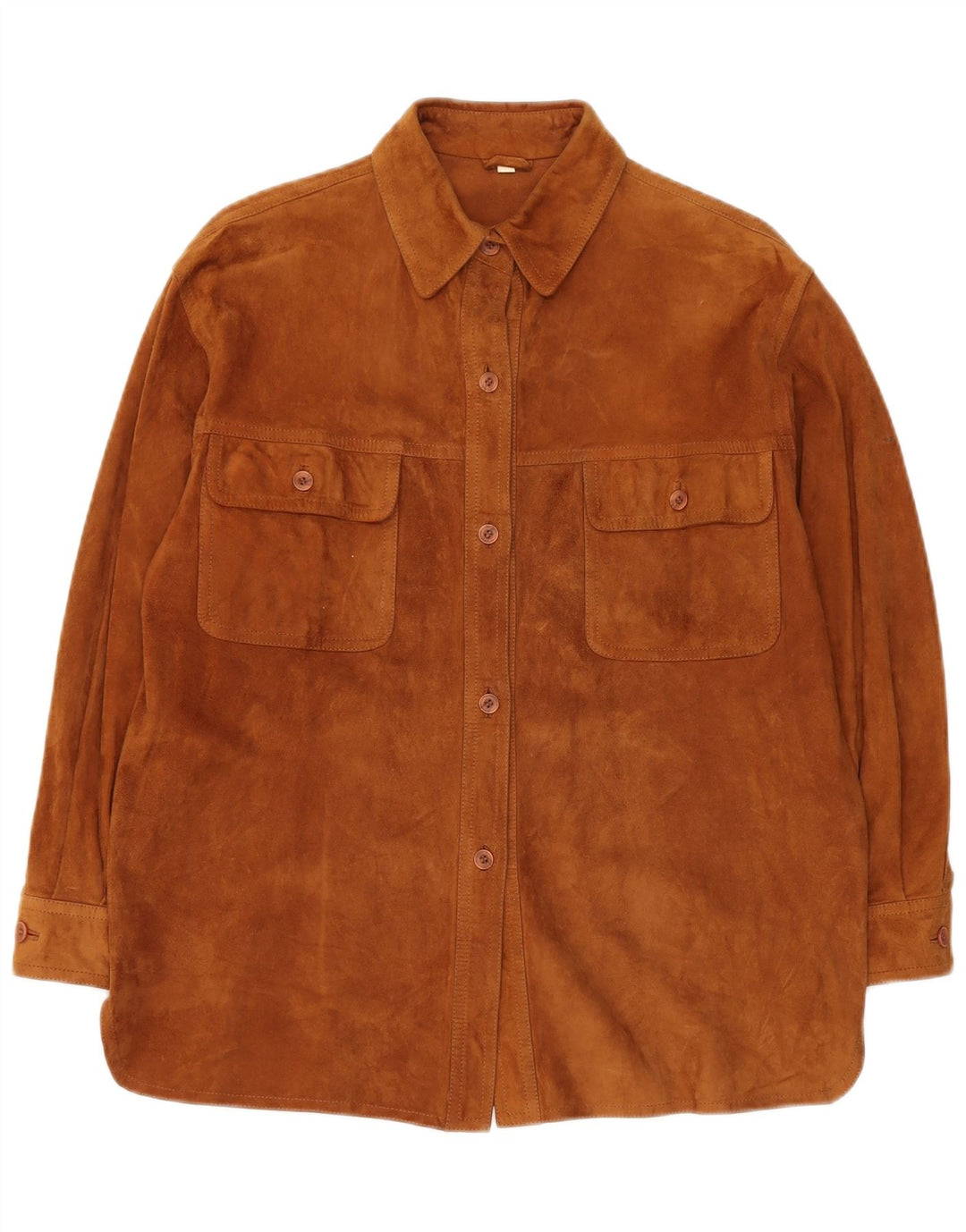 Camicia overshirt da donna vintage in pelle scamosciata IT 42 Marrone medio