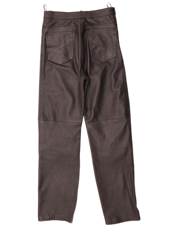 Pantaloni dritti da donna VINTAGE EU 40 medi W28 L29 in pelle nera