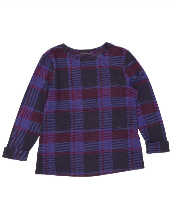 Marks & Spencer Top da donna manica 3/4 UK 10 piccolo quadretto blu navy