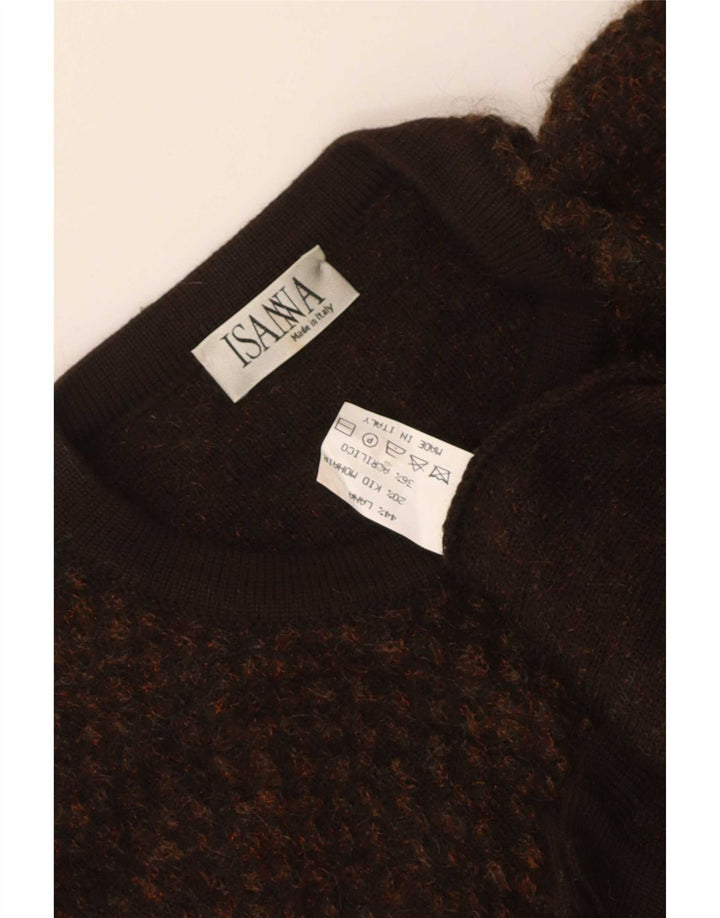 Maglione cardigan da donna vintage UK 16 grande lana marrone