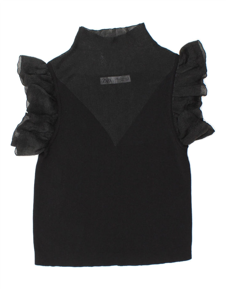 ZARA Womens Blouse Top UK 12 Medium Black Polyester Vintage Zara and Second-Hand Zara from Messina Hembry 