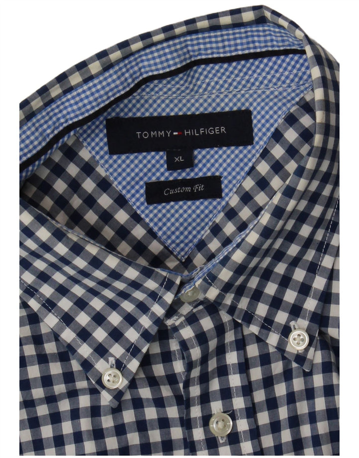 TOMMY HILFIGER Camicia a maniche corte personalizzata da uomo XL a quadretti blu navy
