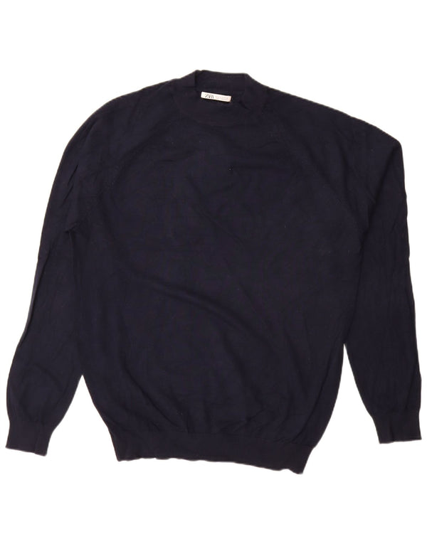 Maglione Zara da uomo girocollo in viscosa blu navy medio