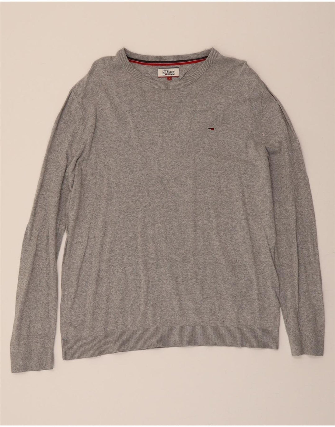 TOMMY HILFIGER Mens Boat Neck Jumper Sweater Large Grey Cotton Vintage Tommy Hilfiger and Second-Hand Tommy Hilfiger from Messina Hembry 