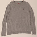 TOMMY HILFIGER Mens Boat Neck Jumper Sweater Large Grey Cotton Vintage Tommy Hilfiger and Second-Hand Tommy Hilfiger from Messina Hembry 