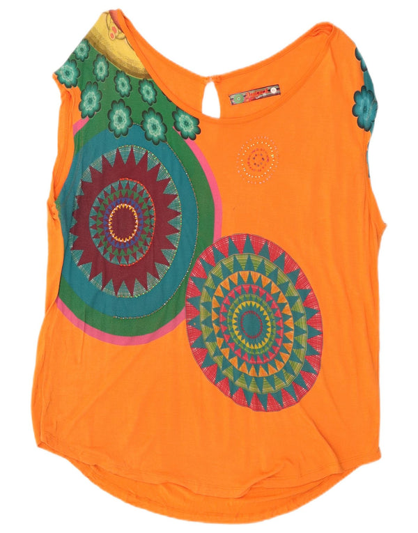 Desigual Camicetta senza maniche da donna Top UK 18 XL Arancione geometrico