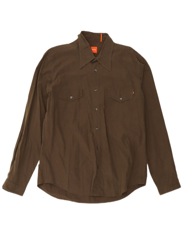 Camicia da uomo Hugo Boss Large in cotone kaki