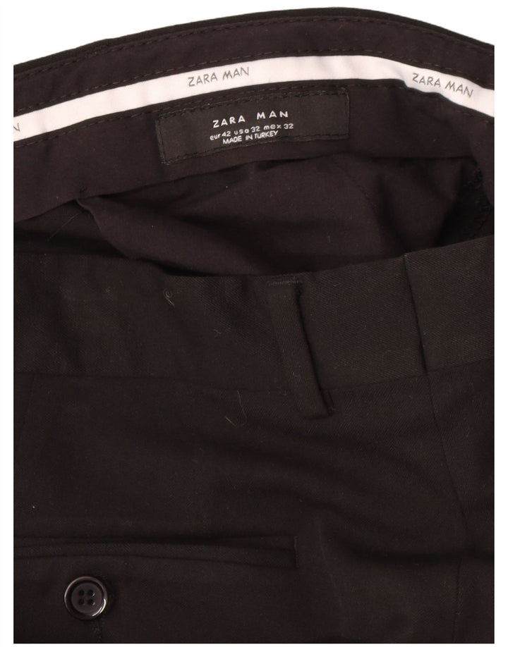 Pantaloni da abito dritti da uomo Zara EU 42 Large W34 L34 poliestere nero