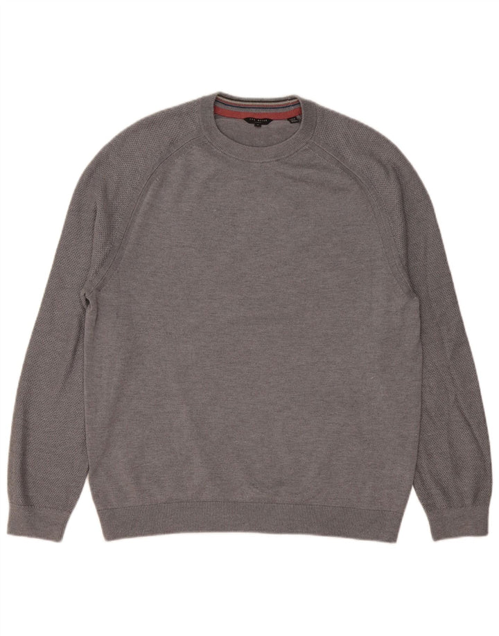 Maglione maglione girocollo da uomo Ted Baker taglia 4 grande poliestere grigio