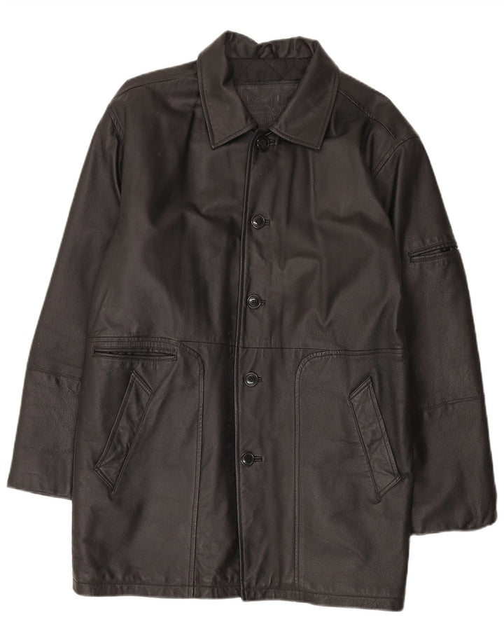 Cappotto in pelle da uomo Union River UK 41/43 Grande pelle nera