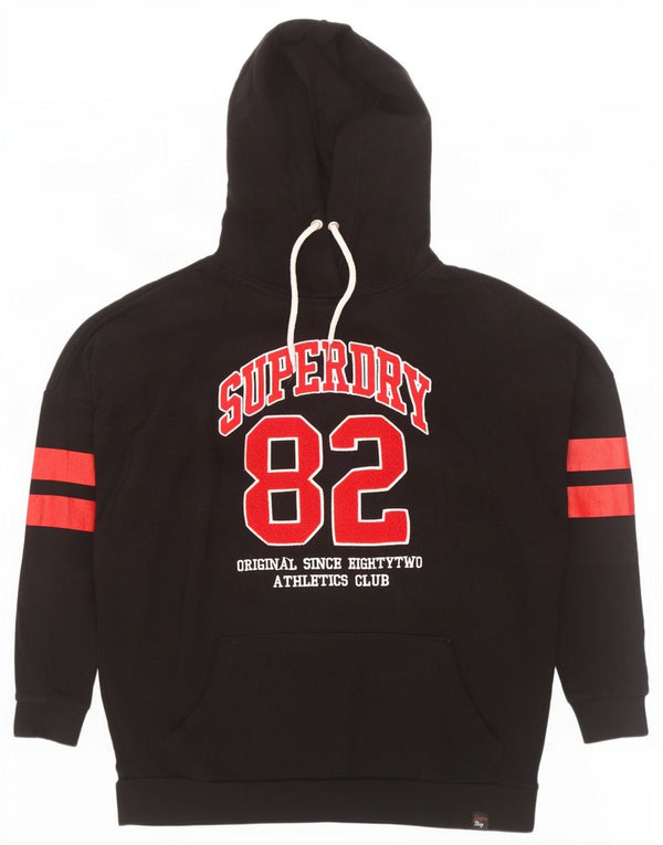 Felpa con cappuccio ampia con grafica da uomo Superdry, grande cotone nero