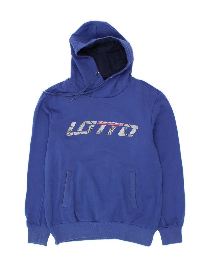 LOTTO Mens Graphic Hoodie Jumper Medium Blue Vintage Lotto and Second-Hand Lotto from Messina Hembry 