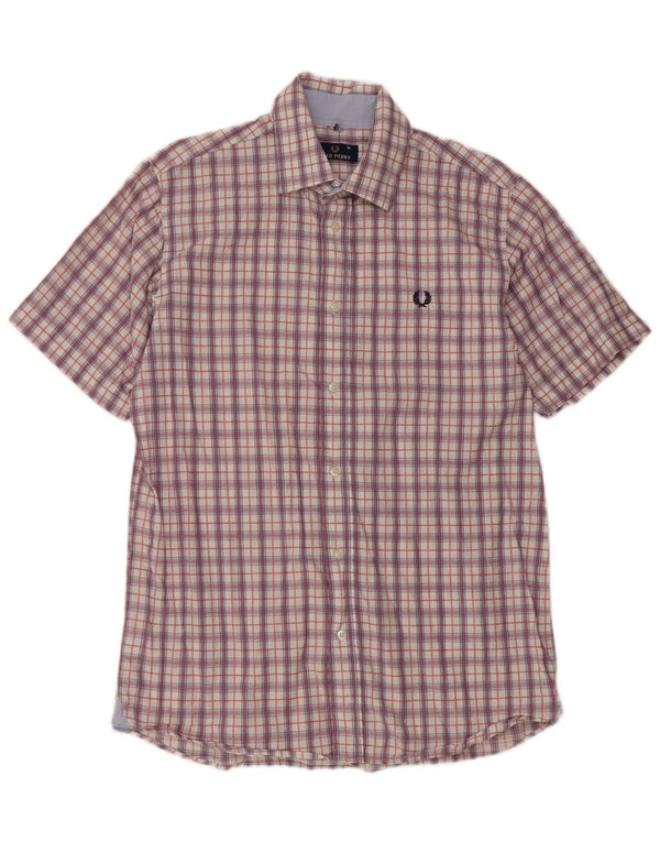 FRED PERRY Camicia da uomo a maniche corte in cotone a quadri rossi medi
