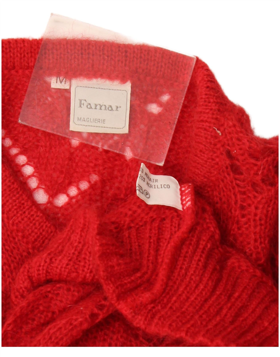 Maglione cardigan oversize trasparente da donna vintage UK 14 rosso medio