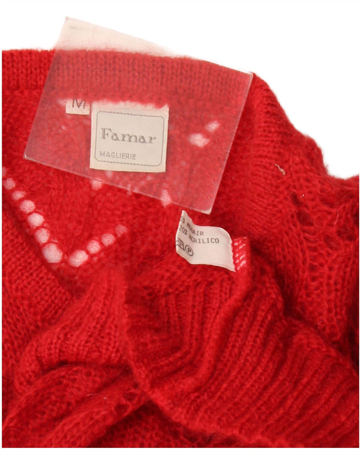 Maglione cardigan oversize trasparente da donna vintage UK 14 rosso medio