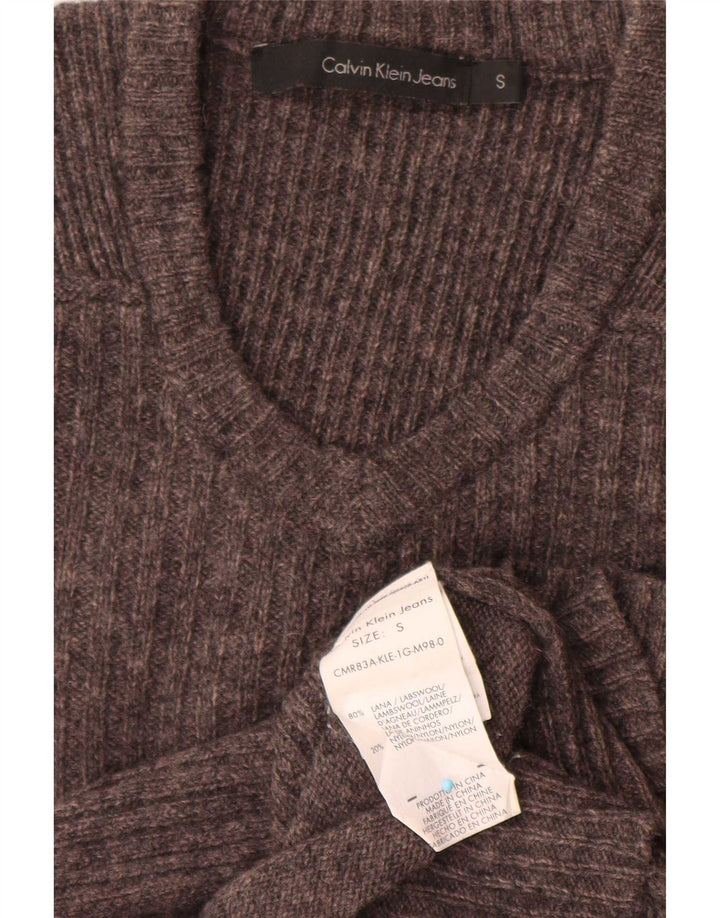 Calvin Klein Jeans Maglione da uomo con scollo a V piccolo in lana screziata grigia