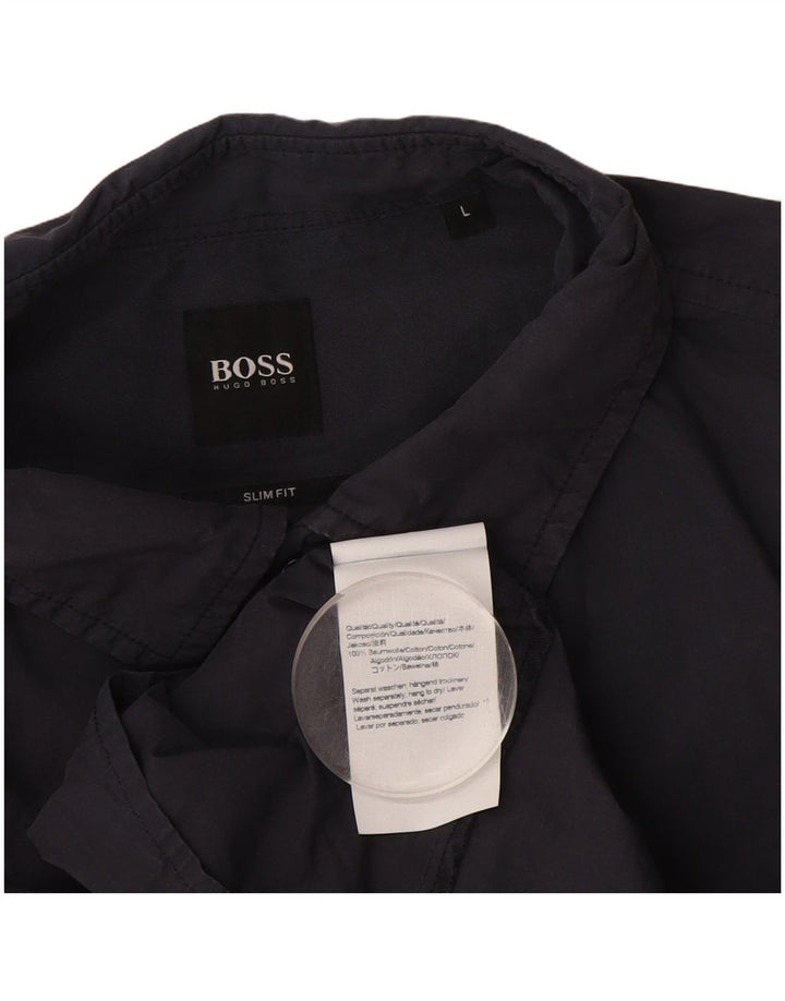 Camicia slim fit da uomo Hugo Boss grande in cotone blu navy