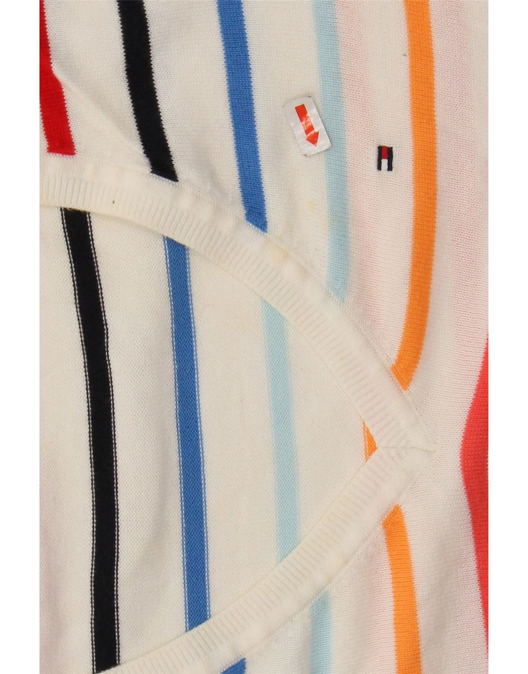 TOMMY HILFIGER Maglione da donna con scollo a V UK 10 Piccolo a righe bianche