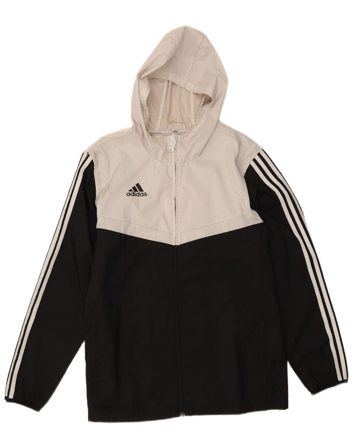 Giacca da ginnastica da uomo con cappuccio Adidas, giacca media in poliestere color block nero