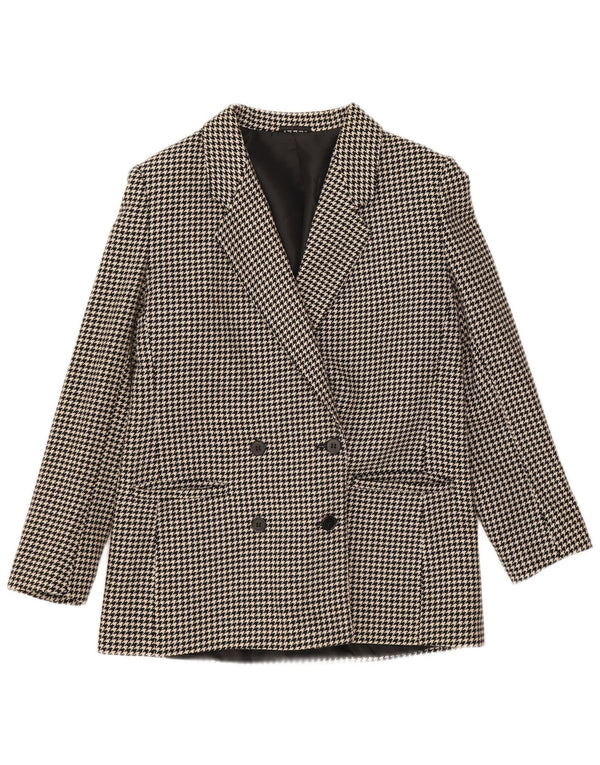 Giacca blazer doppiopetto vintage da donna UK 12 pied de poule medio nero