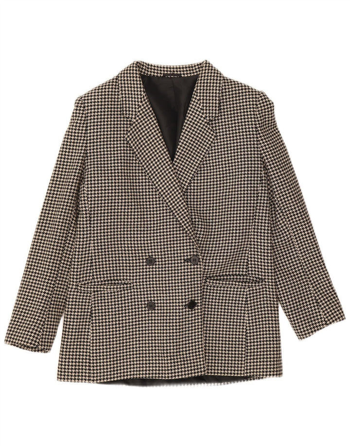 Giacca blazer doppiopetto vintage da donna UK 12 pied de poule medio nero