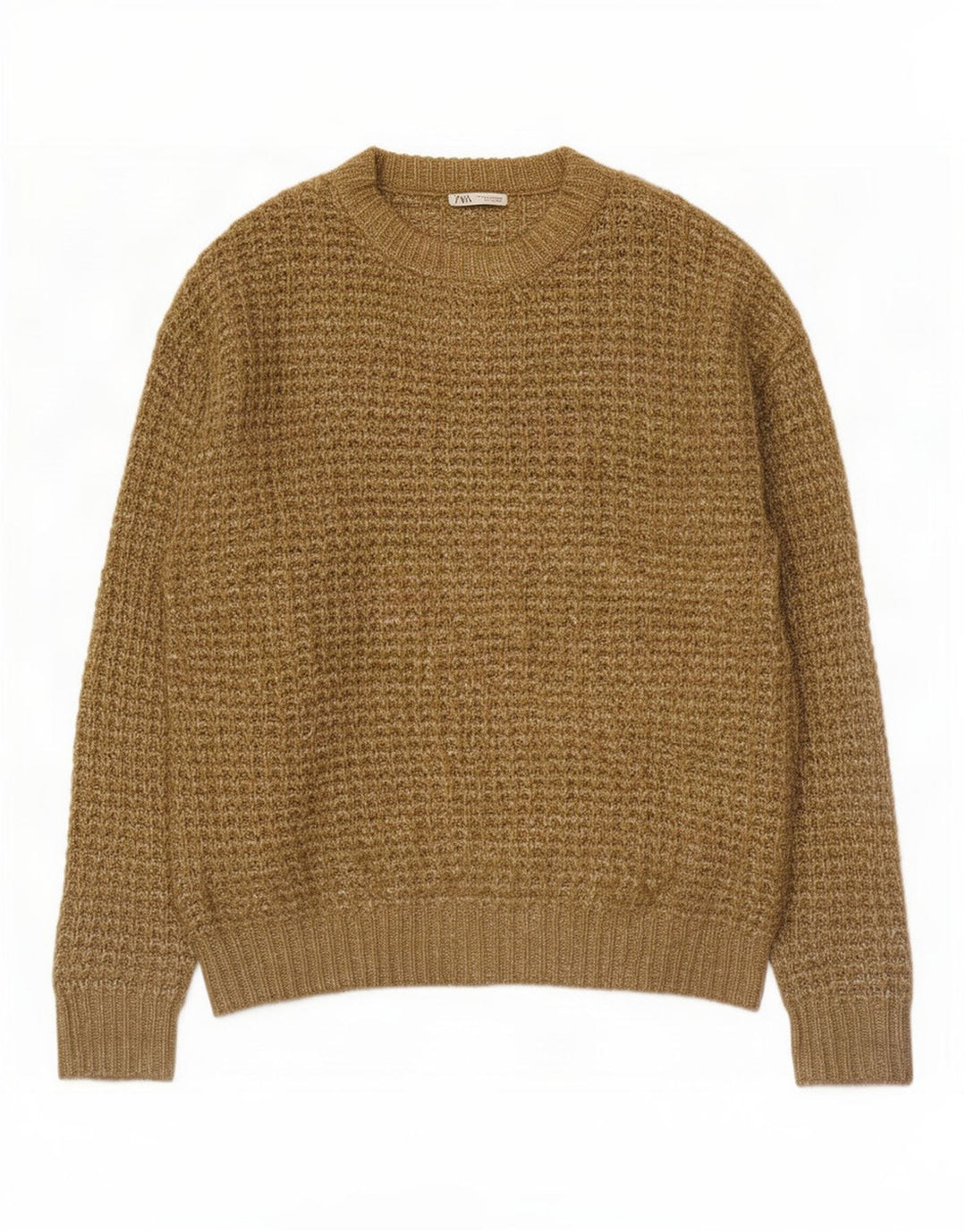 Maglione girocollo da uomo Zara, maglione grande, in poliestere screziato color kaki