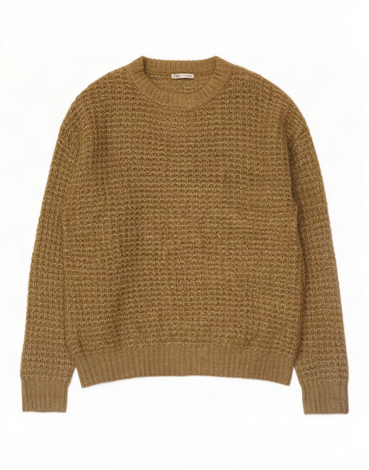 Maglione girocollo da uomo Zara, maglione grande, in poliestere screziato color kaki