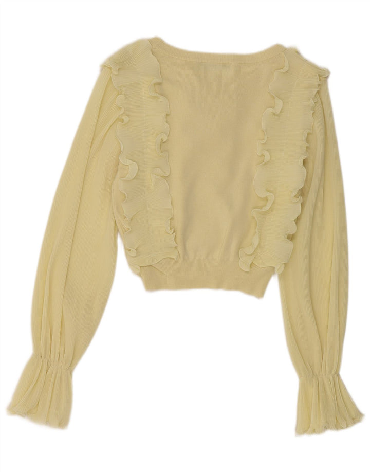 Zara Camicetta da donna corta a maniche lunghe con volant sul davanti UK 8 Small Giallo