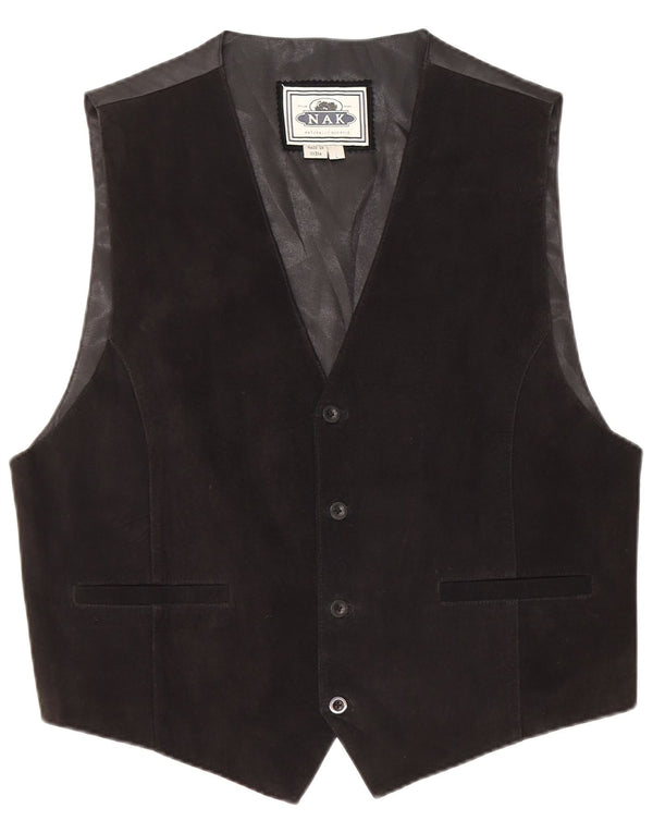 Gilet in pelle vintage da uomo grande nero