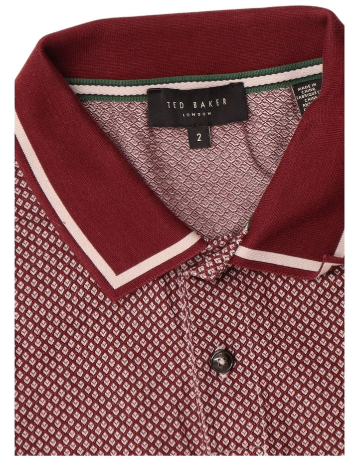 Polo da uomo Ted Baker taglia 2 piccola in cotone maculato bordeaux