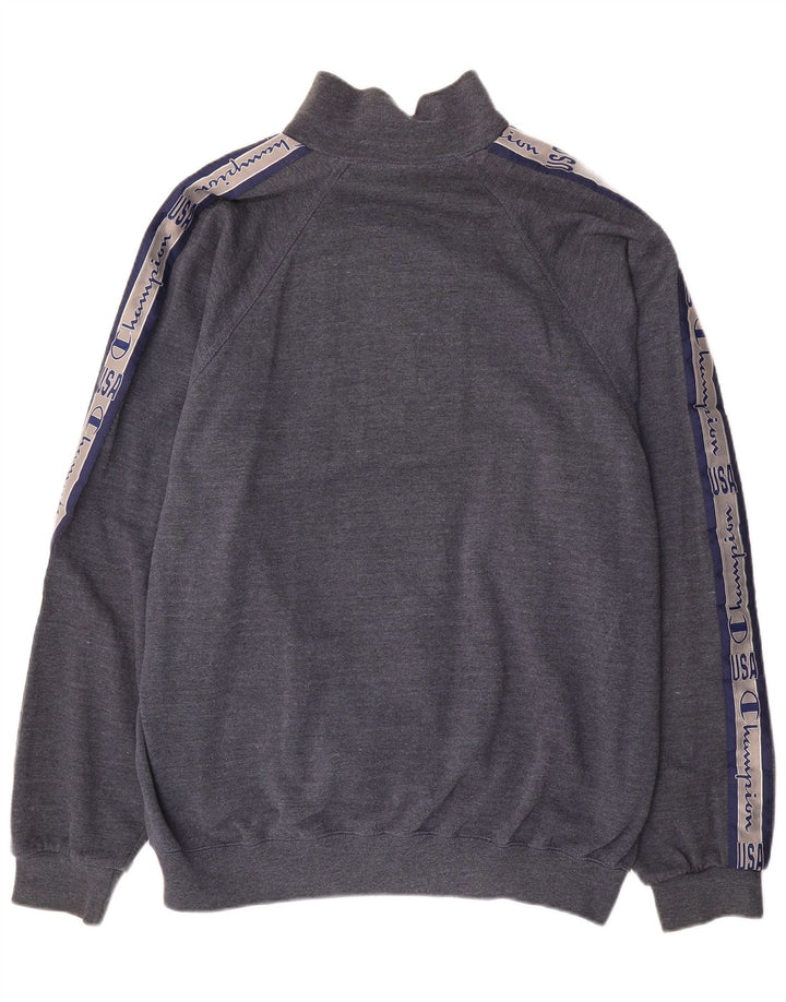 CHAMPION Mens Graphic Zip Neck Sweatshirt Jumper XL Blue Cotton