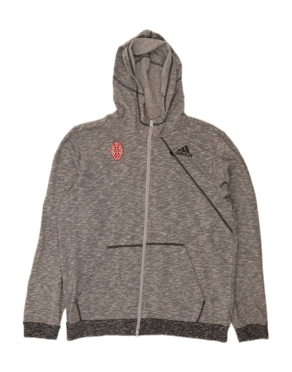 Felpa con cappuccio e zip Adidas da uomo XL in cotone chiazzato grigio
