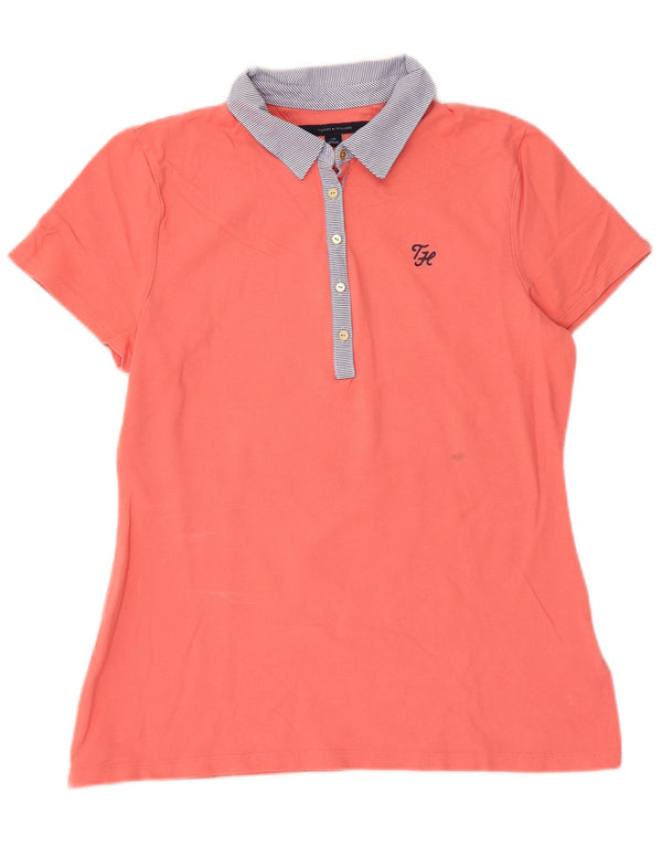 Tommy Hilfiger Womens Polo Shirt UK 14 Large Pink Colourblock Cotton