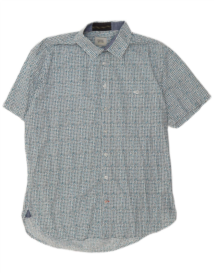 Camicia slim fit a maniche corte da uomo Camel Active, cotone maculato blu grande