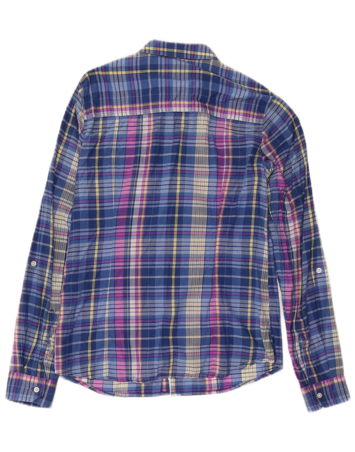 Camicia da donna vestibilità ampia Eddie Bauer UK 6 XS cotone a quadri blu