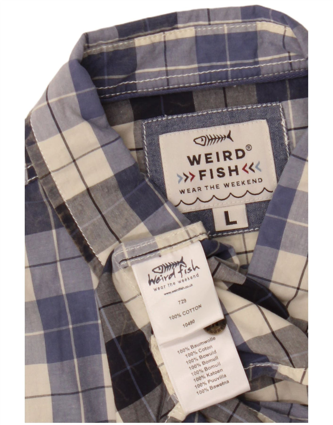 Camicia a maniche corte da uomo Weird Fish, cotone a quadri blu grandi