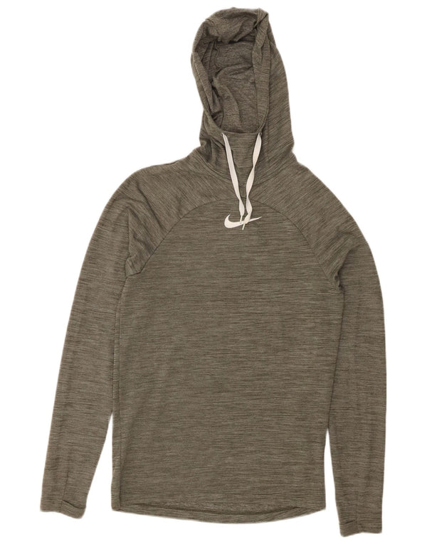 NIKE Maglia con cappuccio Dri Fit da donna UK 6 XS Poliestere chiazzato kaki