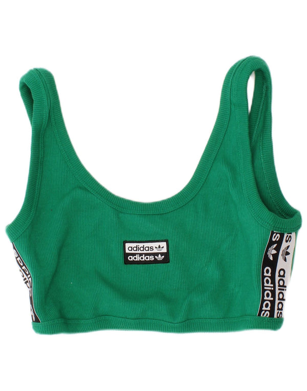 Adidas Womens Graphic Bralette Top UK 12 Medium Green Colourblock Cotton