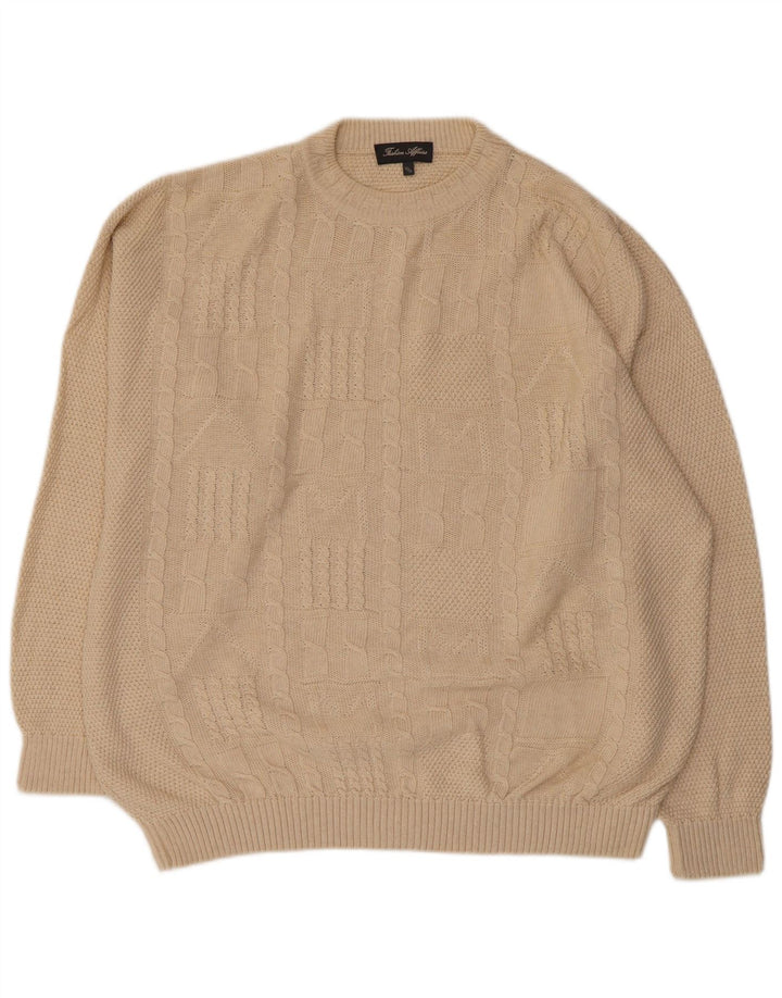 Maglione girocollo da uomo VINTAGE EU 52/54 grande cotone beige